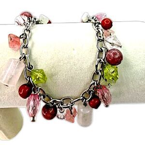 Glass Charm Bracelet Sparkly Multi Color Faceted Silver Tone Fairy‎ Whimsigoth.